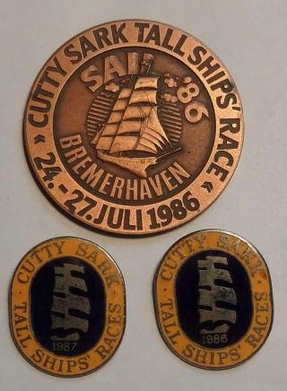 Cutty Sark Tall Ships Race Badges & Plaque 1986 1987 X 3