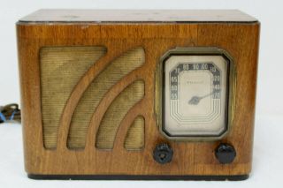 Antique 1938 Philco Tube Radio Model 3812 Art Deco Table Top Wood 11.  5 " L,  8 " T