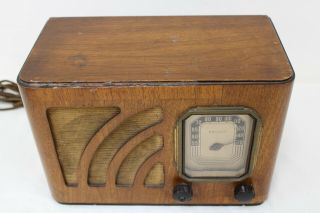 Antique 1938 Philco Tube Radio Model 3812 Art Deco Table Top Wood 11.  5 