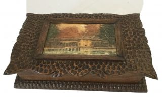 Antique/vintage Decorative Handmade Wooden Box With Hand Painted Scene In Panel