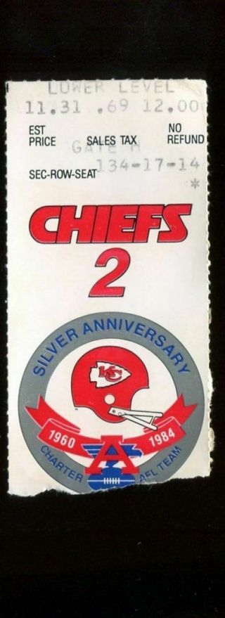 Ticket Football Kansas City Chiefs 1984 8/18 Cleveland Browns Preseason Htf