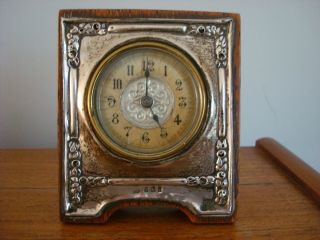 Antique Wood & Hallmarked Silver Mantel Clock By The British United Clock Co.