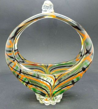 Vintage 1960s Murano Art Glass Posy Basket Vase 7 3/4 "
