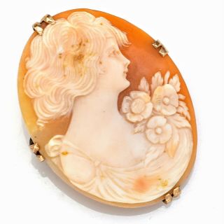 Antique 14k Yellow Gold Cameo Oval Brooch Pin 7.  0 Grams 37.  0 X 28.  3 Mm