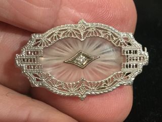 Antique 10k White Gold With Diamond Filagree Brooch