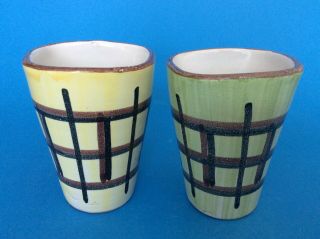 2 Vintage / Retro Italian Ceramic Beakers Or Vases With Geometric Design 5521/10