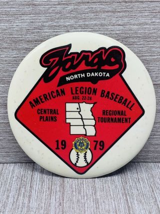 Vintage North Dakota Pinback Button Fargo Nd 1979 American Legion Baseball Large