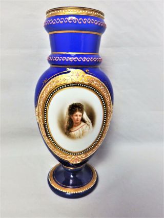 Antique Continental Glass Vase Portrait Russian Duchess Anastasia Romanov 1915