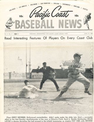 4/25 1948 Pacific Coast Baseball News Newsletter Andy Skurski Hollywood Stars