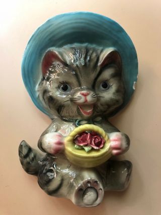 Vintage 1956 Lefton Miss Kitty Wall Pocket Vase Cat Figurine Kitschy Antique