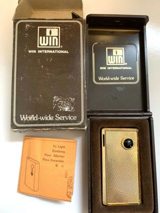 Vintage Win International Gas Cigarette Lighter Boxed And Instructions