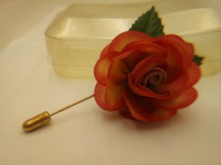 Vintage Everbloom Yellow & Orange Rose Lapel Blouse Or Hat Stick Pin Brooch 70 