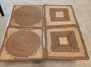 4 Woven Wicker Rattan Placemat Charger Large 12” Ex Square Vtg Set