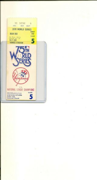 1978 World Series York Yankees Ticket Stub Los Angeles Dodgers Game