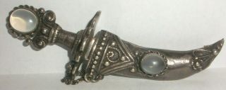 Large Antique Victorian Sterling Silver Brooch Sword Dagger With Moonstones