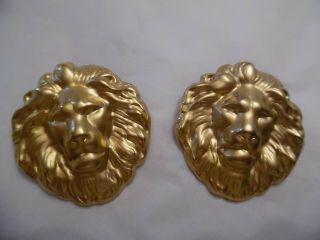Large Bold Gold Tone Lion Head Clip Earrings - Vintage 80 