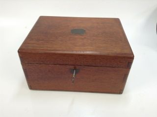 Antique Wooden Teak And Brass Inlaid Jewellery/ Writing/trinket Box With Key
