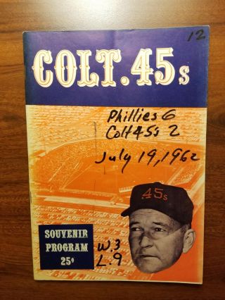Houston Colt.  45s Vs Phillies 1962 Baseball Program Scorecard