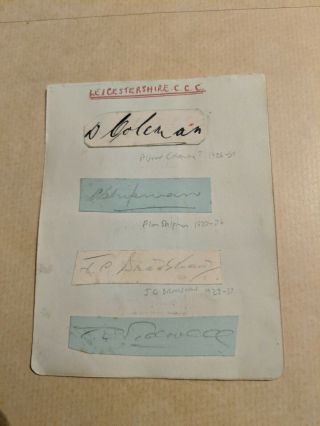 Vintage County Cricket Autograph Signed Paper Leicestershire X 9 Players