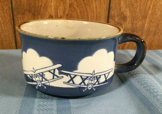 Vintage Otagiri Hand Crafted Stoneware Soup Mug Bi - Planes Blue Japan