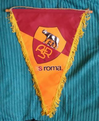 Vintage As Roma Football Club Red Orange Pennant Italy Serie A Giallorossi Asr