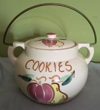 Vintage Watt Esmond 534 Pottery Apple Pear Design Large Cookie Jar.  With Lid