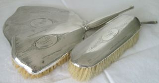Antique Birks Sterling Silver Vanity Set Hand Mirror Hair & Lint Brush Monogram