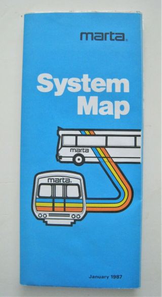 Vintage 1987 Marta System Map Subway Bus Atlanta Ga Georgia