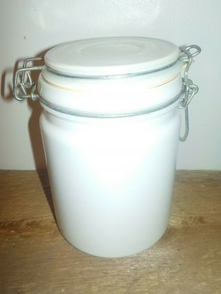Vintage Milk Glass Canister Storage Jar Bale Wire rubber Locking Lid Hallmark 2