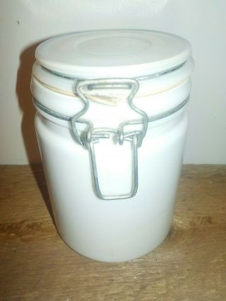 Vintage Milk Glass Canister Storage Jar Bale Wire rubber Locking Lid Hallmark 3