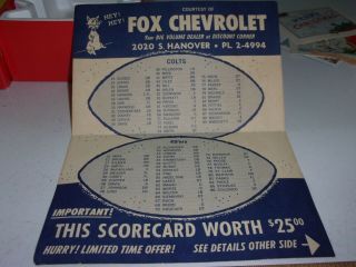 Rare 1965 San Francisco 49ers vs Baltimore Colts Scorecard Roster Fox Chevrolet 3