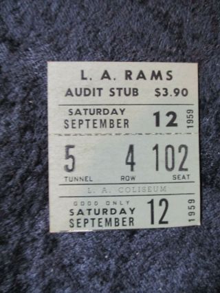 Vintage Sept.  12,  1959 Los Angeles Rams Vs San Francisco 49ers Ticket Stub T804