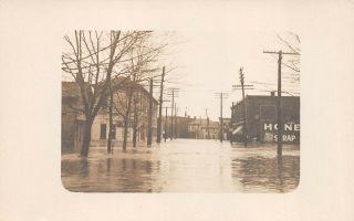 Vtg Mansfield Richland Co.  Ohio Rppc Postcard 1913 Flood Mulberry Sixth Street