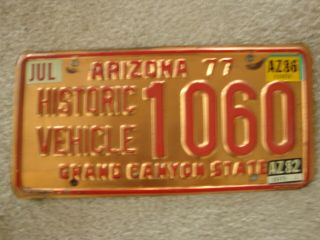 1977 Base Arizona Historic Vehicle Copper License Plate Good