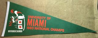 Vintage University Of Miami Hurricanes National Champs Pennant 30 " In Length