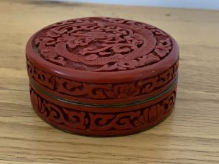 A Fine Chinese Cinnabar Lacquer Box and Cover Enamel Interior 2