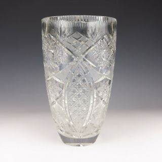 Vintage Large & Heavy Cut Glass Vase - With Intricate Cut Patterning - Lovely