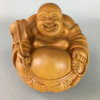 Japanese Buddhist Hotei - Son Wood Statue Vtg 7 Gods Good Fortune Brown Bd510