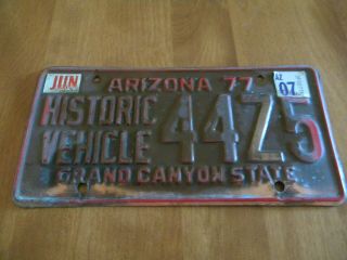 1977 Arizona Copper Historic Vehicle License Plate 44z5