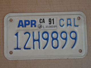 California 1991 Motorcycle License Plate,  Tag