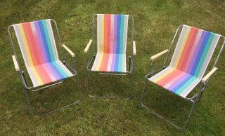Vintage Deck Chairs X 3 Metal Framed 70’s 80’s Retro.