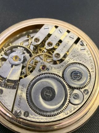 Antique 17s Elgin 16s Three Finger Bridge Pocket Watch 20 Year Gold Filled Case