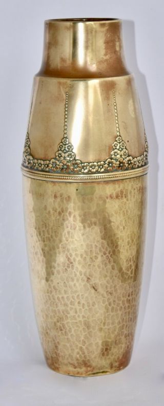 1903 - 1910 Antique Wmf Brass Vase Hammered & Repousse Flowers 35.  5cm Ostrich Mark