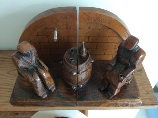 Antique Hand Carved French Wooden Bookends " Louviers "