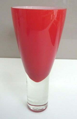 Large Mid Century Vintage Red Cased Art Glass Vase