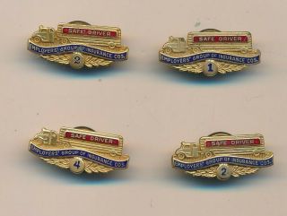 4 Employers Group Of Insurance Cos.  Vintage Truck Logo Award Pins Safe Driver