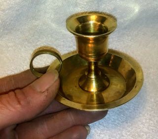 Petite,  Vintage,  Solid Brass,  Candlestick Holder W/finger Ring & Drip Tray.