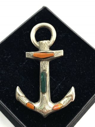 Antique Victorian Sterling Silver Scottish Agate Anchor Brooch