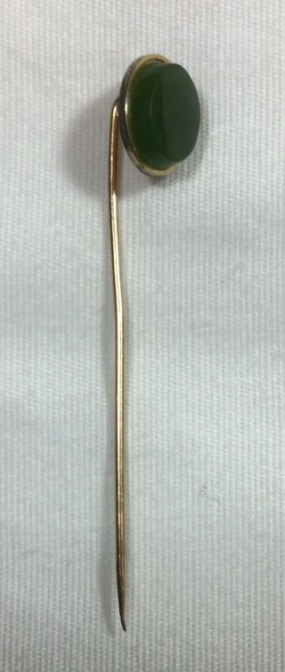 Antique Chinese 14k Solid Gold Jade Stick Hat Pin