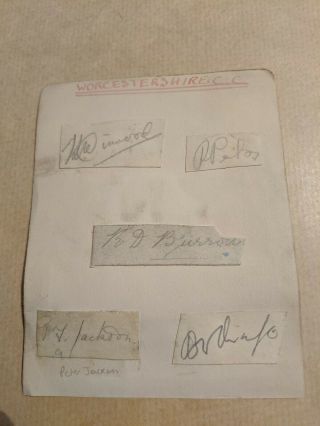 Vintage County Cricket Autograph Signed Paper Worcestershire X 7 Players